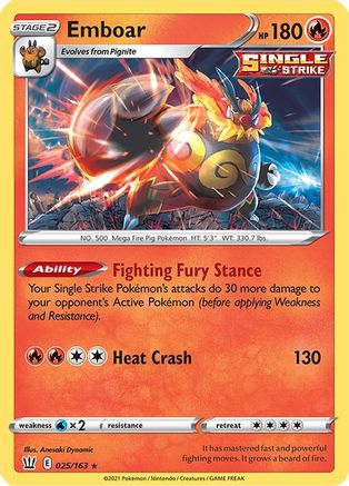 Emboar 025  - Holofoil SWSH05 Battle Styles - Holo Rare