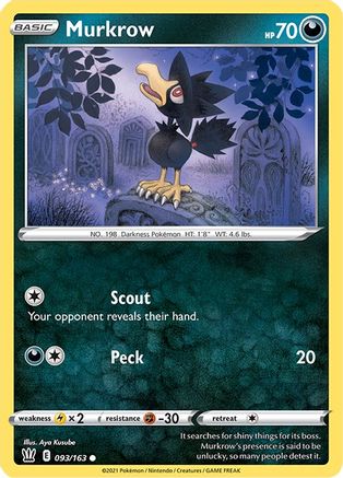 Murkrow 093  - Reverse Holofoil SWSH05 Battle Styles - Common