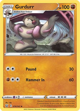 Gurdurr 074  - Reverse Holofoil SWSH05 Battle Styles - Uncommon