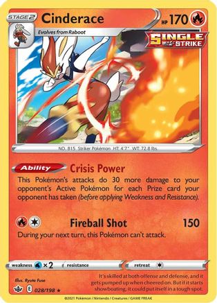 Cinderace 028  - Reverse Holofoil SWSH06 Chilling Reign - Holo Rare