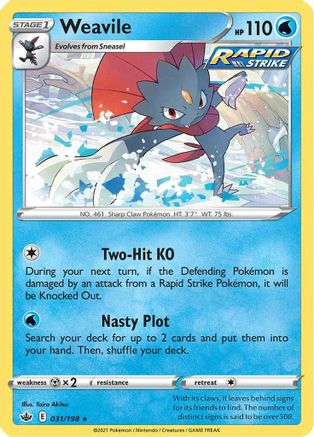 Weavile 031  - Holofoil SWSH06 Chilling Reign - Holo Rare