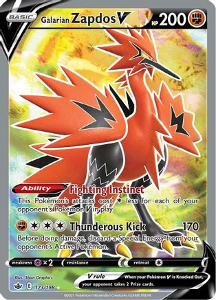 Galarian Zapdos V (Full Art) 173  - Holofoil SWSH06 Chilling Reign - Ultra Rare
