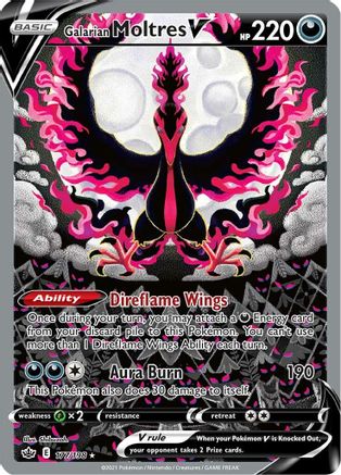 Galarian Moltres V (Alternate Full Art) 177  - Holofoil SWSH06 Chilling Reign - Ultra Rare