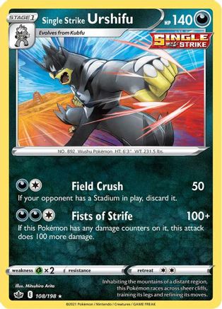 Single Strike Urshifu 108  - Reverse Holofoil SWSH06 Chilling Reign - Holo Rare