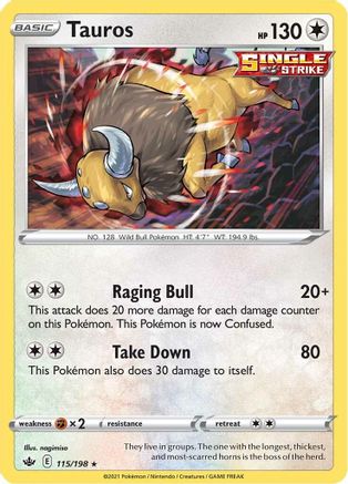 Tauros 115  - Reverse Holofoil SWSH06 Chilling Reign - Holo Rare