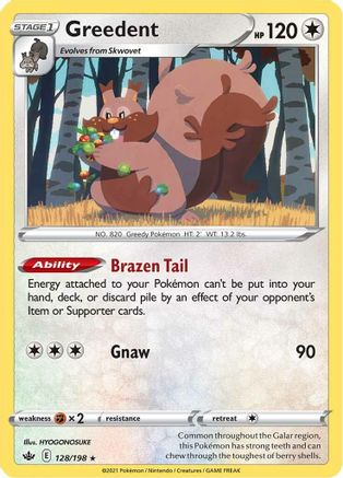 Greedent 128  - Holofoil SWSH06 Chilling Reign - Holo Rare