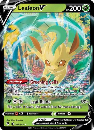 Leafeon V 007  - Holofoil SWSH07 Evolving Skies - Ultra Rare