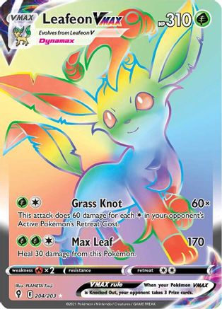 Leafeon VMAX (Secret) 204  - Holofoil SWSH07 Evolving Skies - Secret Rare