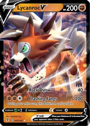 Lycanroc V 091  - Holofoil SWSH07 Evolving Skies - Ultra Rare