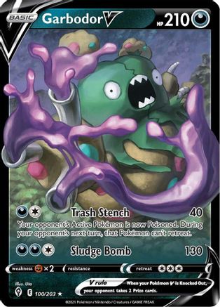 Garbodor V 100  - Holofoil SWSH07 Evolving Skies - Ultra Rare