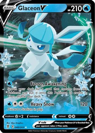 Glaceon V 040  - Holofoil SWSH07 Evolving Skies - Ultra Rare