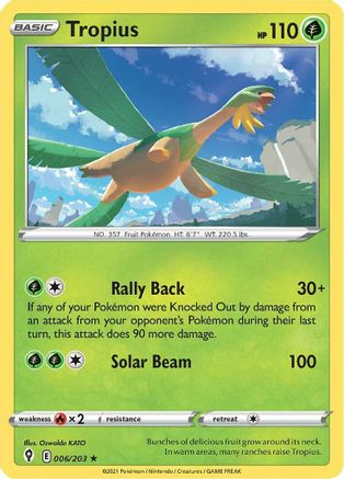 Tropius 006  - Reverse Holofoil SWSH07 Evolving Skies - Rare