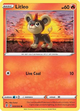Litleo 022  - Reverse Holofoil SWSH07 Evolving Skies - Common