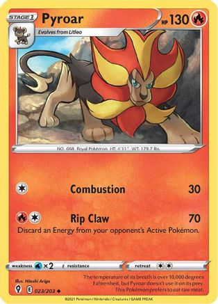 Pyroar 023  - Reverse Holofoil SWSH07 Evolving Skies - Uncommon