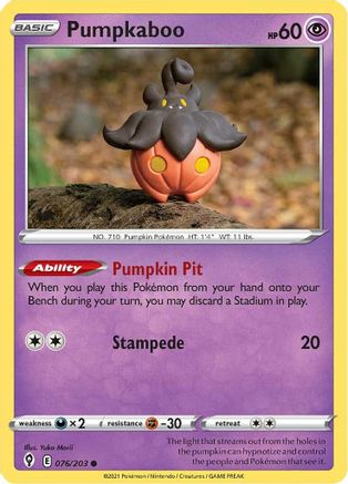 Pumpkaboo 076  - Reverse Holofoil SWSH07 Evolving Skies - Common