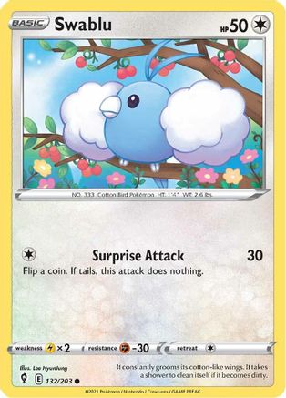 Swablu 132  - Reverse Holofoil SWSH07 Evolving Skies - Common