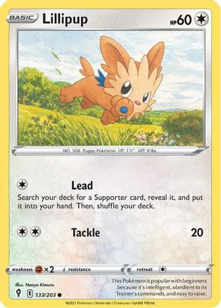 Lillipup 133  - Reverse Holofoil SWSH07 Evolving Skies - Common
