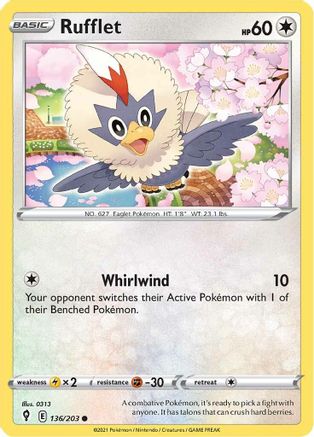 Rufflet 136  - Reverse Holofoil SWSH07 Evolving Skies - Common