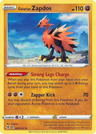 Galarian Zapdos 082  - Holofoil SWSH07 Evolving Skies - Holo Rare