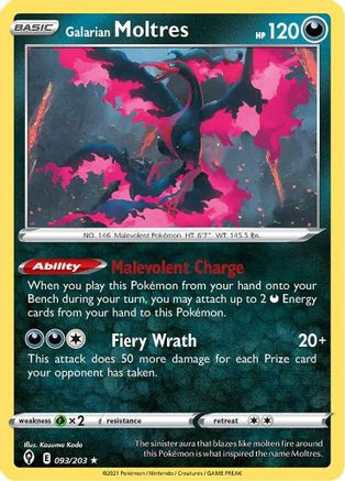 Galarian Moltres 093  - Reverse Holofoil SWSH07 Evolving Skies - Holo Rare