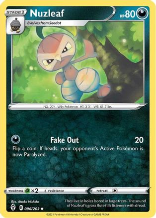 Nuzleaf 096  - Reverse Holofoil SWSH07 Evolving Skies - Uncommon