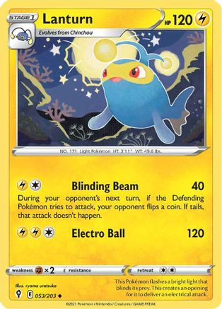 Lanturn 053  - Reverse Holofoil SWSH07 Evolving Skies - Uncommon