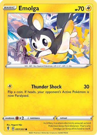 Emolga 057  - Reverse Holofoil SWSH07 Evolving Skies - Common