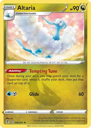 Altaria 106  - Reverse Holofoil SWSH07 Evolving Skies - Rare
