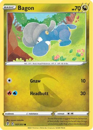 Bagon 107  - Reverse Holofoil SWSH07 Evolving Skies - Common