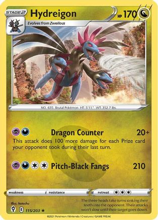 Hydreigon 115  - Holofoil SWSH07 Evolving Skies - Holo Rare