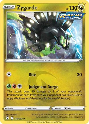 Zygarde 118  - Reverse Holofoil SWSH07 Evolving Skies - Holo Rare