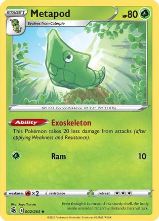 Metapod 002  - Reverse Holofoil SWSH08 Fusion Strike - Uncommon