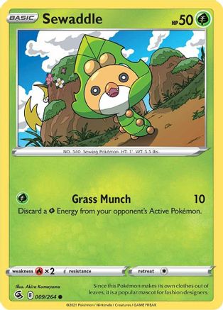 Sewaddle 009  - Reverse Holofoil SWSH08 Fusion Strike - Common