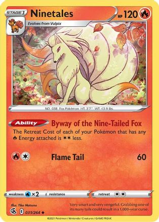 Ninetales (31) (31) 031  - Reverse Holofoil SWSH08 Fusion Strike - Uncommon