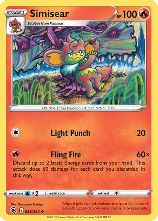 Simisear 038  SWSH08 Fusion Strike - Uncommon