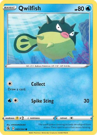 Qwilfish 060  - Reverse Holofoil SWSH08 Fusion Strike - Common