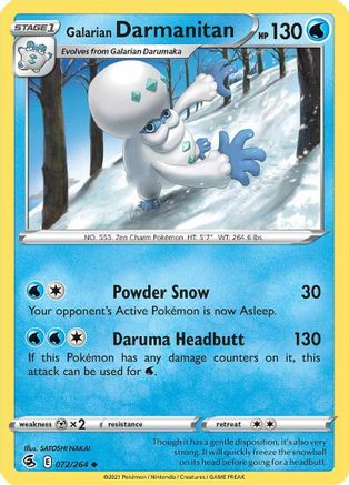 Galarian Darmanitan 072  - Reverse Holofoil SWSH08 Fusion Strike - Uncommon