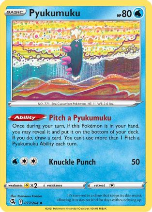 Pyukumuku 077  - Reverse Holofoil SWSH08 Fusion Strike - Uncommon