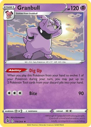 Granbull 116  - Reverse Holofoil SWSH08 Fusion Strike - Rare