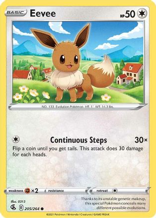 Eevee 205  - Reverse Holofoil SWSH08 Fusion Strike - Common