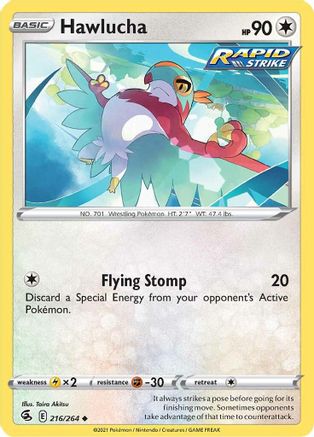 Hawlucha 216  - Reverse Holofoil SWSH08 Fusion Strike - Uncommon