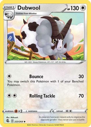 Dubwool 223  - Reverse Holofoil SWSH08 Fusion Strike - Uncommon