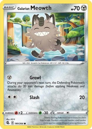Galarian Meowth 180  - Reverse Holofoil SWSH08 Fusion Strike - Common