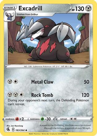 Excadrill 183  - Reverse Holofoil SWSH08 Fusion Strike - Uncommon