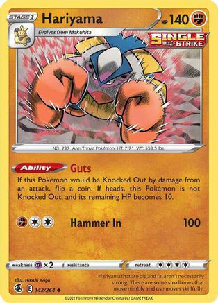 Hariyama 143  - Reverse Holofoil SWSH08 Fusion Strike - Uncommon