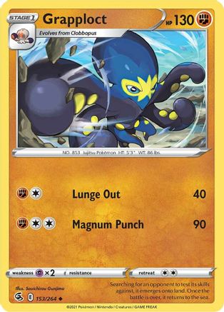 Grapploct 153  - Reverse Holofoil SWSH08 Fusion Strike - Uncommon
