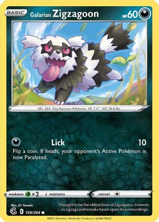 Galarian Zigzagoon 159  - Reverse Holofoil SWSH08 Fusion Strike - Common