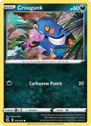 Croagunk 165  - Reverse Holofoil SWSH08 Fusion Strike - Common