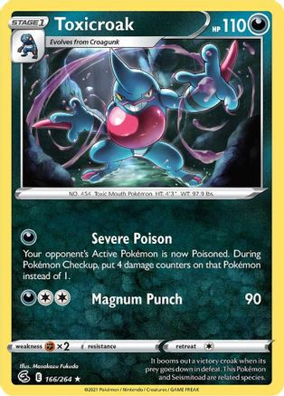 Toxicroak 166  - Reverse Holofoil SWSH08 Fusion Strike - Rare