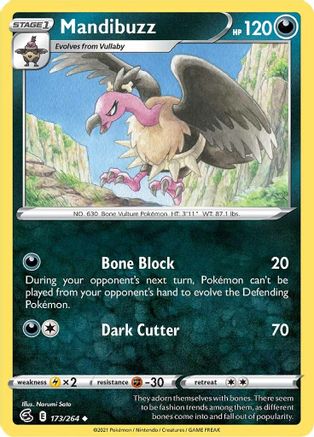Mandibuzz 173  - Reverse Holofoil SWSH08 Fusion Strike - Uncommon